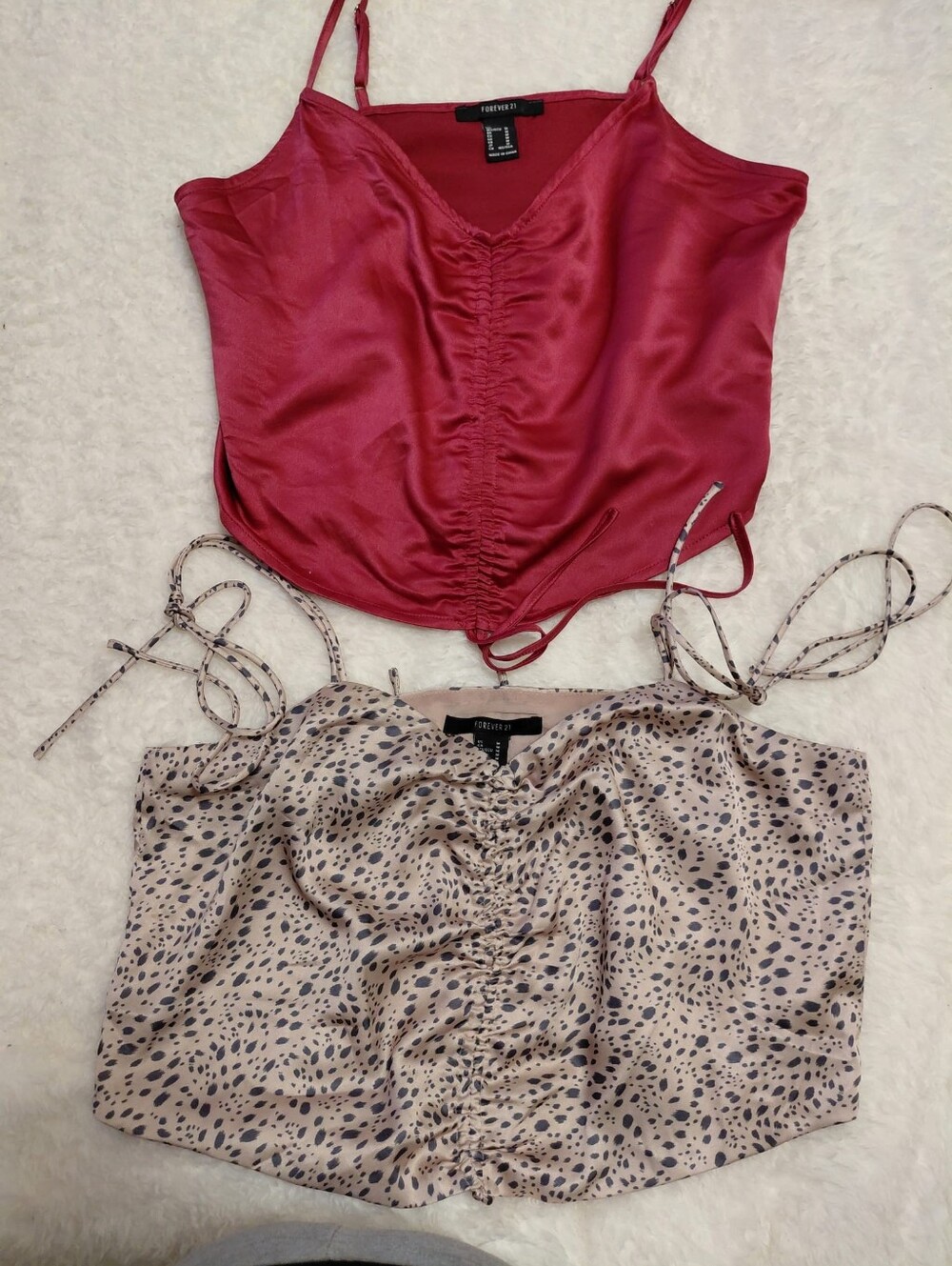 Forever 21 Satin Cami Top Bundle Red & Animal Print Ruched Size M